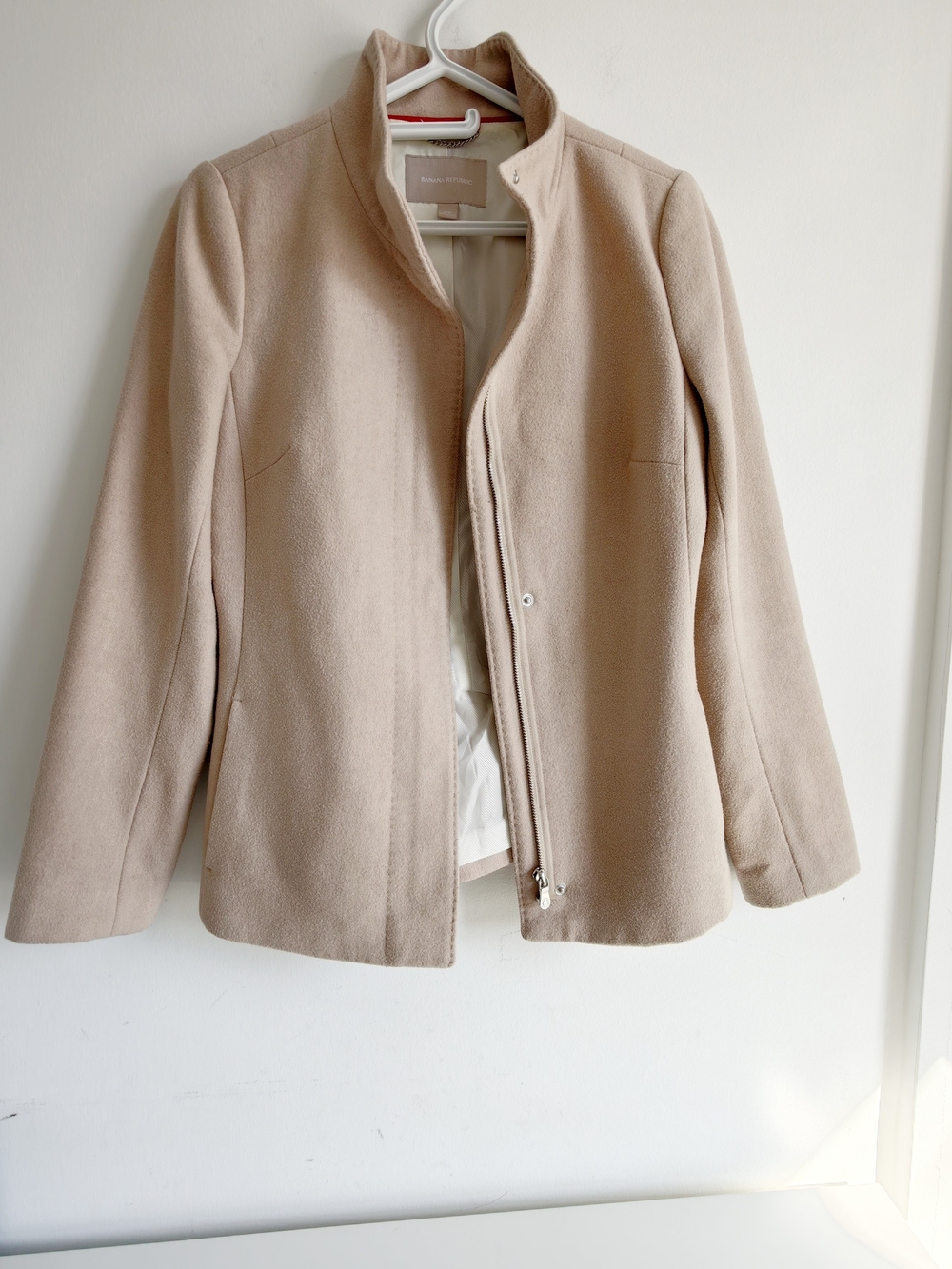 Banana Republic Light Beige Wool-Blend Stand Collar Pea Coat